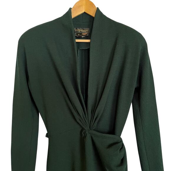 Vintage Donna Karan Black Label Archival Green Wool Wrap Dress Union-Made Size S - Picture 3 of 14